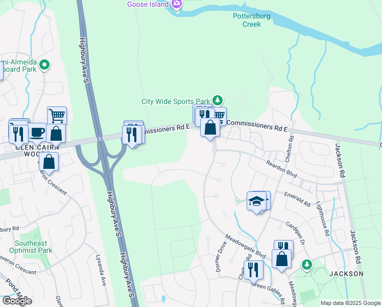 map of restaurants, bars, coffee shops, grocery stores, and more near 2070 Meadowgate Boulevard in London