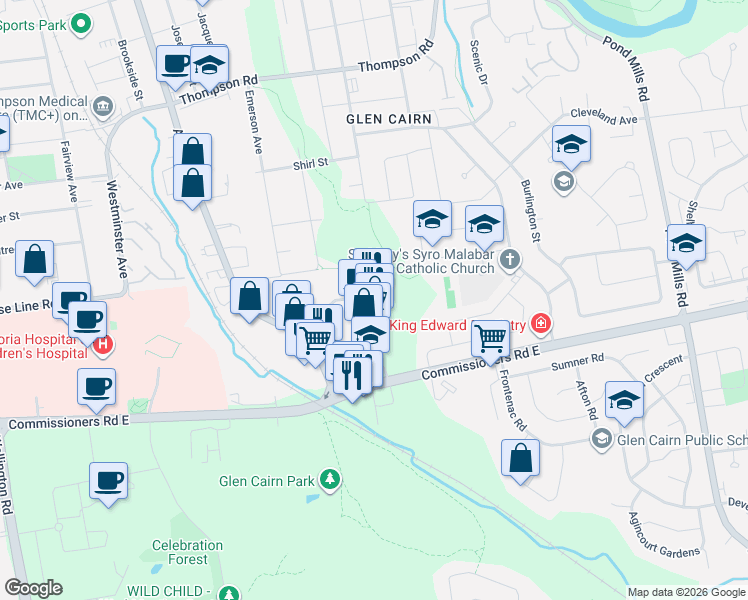 map of restaurants, bars, coffee shops, grocery stores, and more near 954 Leathorne Street in London
