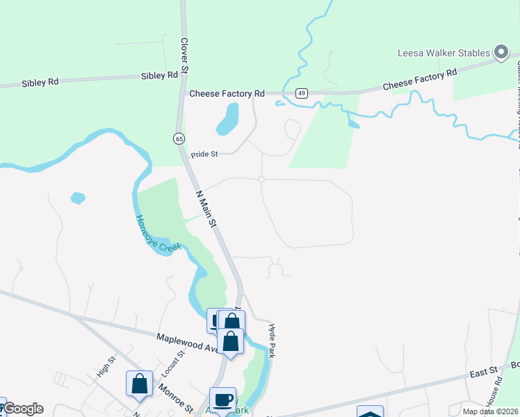 map of restaurants, bars, coffee shops, grocery stores, and more near 43 Chase Meadow Trail in Honeoye Falls