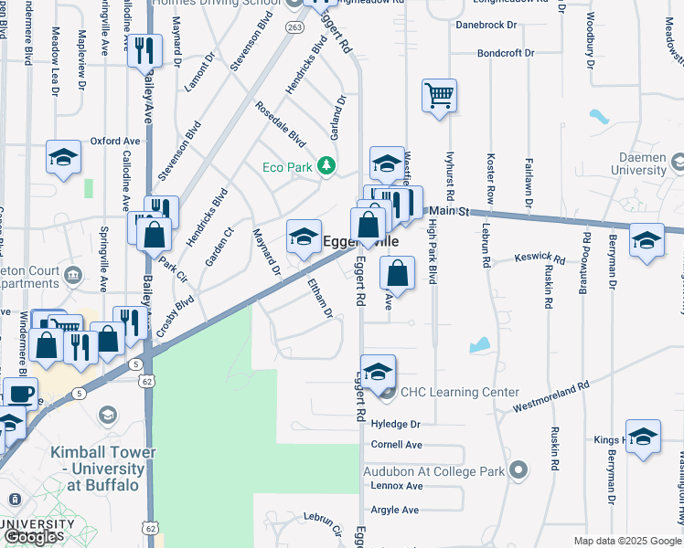 map of restaurants, bars, coffee shops, grocery stores, and more near 3901 Main Street in Buffalo