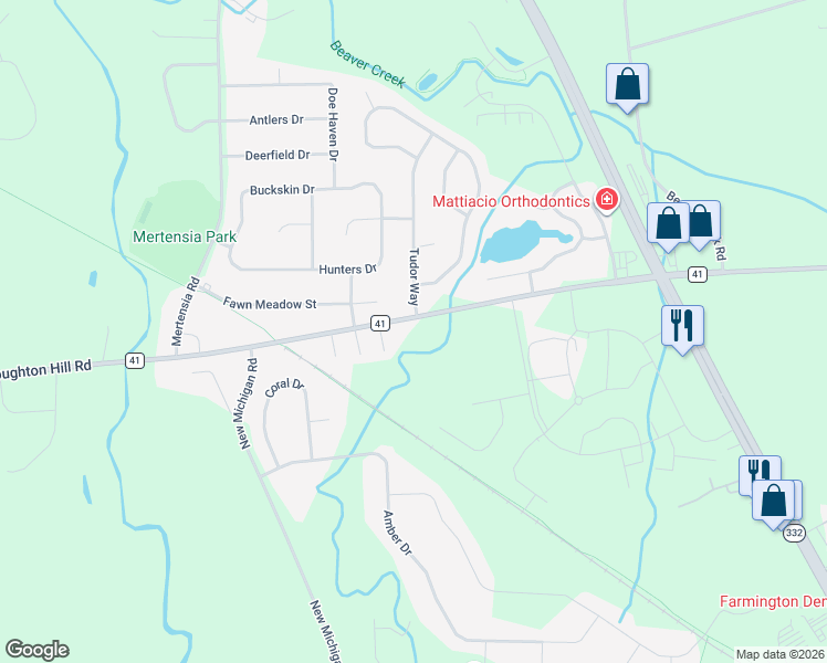 map of restaurants, bars, coffee shops, grocery stores, and more near 1451 Tudor Way in Farmington