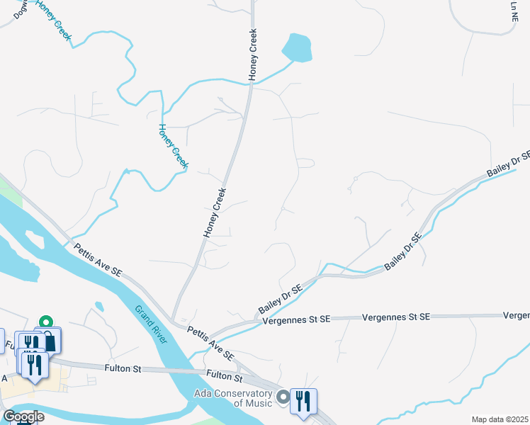 map of restaurants, bars, coffee shops, grocery stores, and more near 8150 Crancreek Drive Northeast in Ada