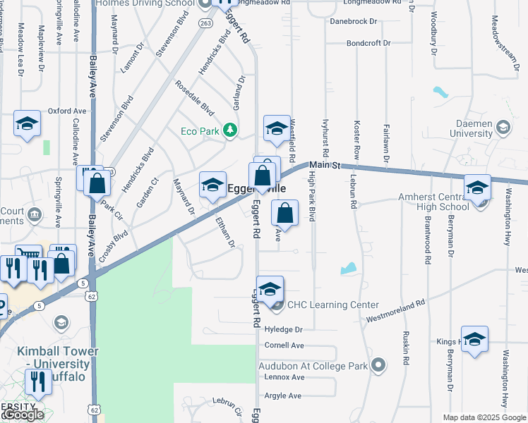 map of restaurants, bars, coffee shops, grocery stores, and more near in Eggertsville