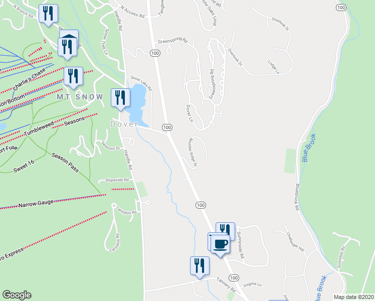 map of restaurants, bars, coffee shops, grocery stores, and more near 23 Boulder Ridge Drive in Dover