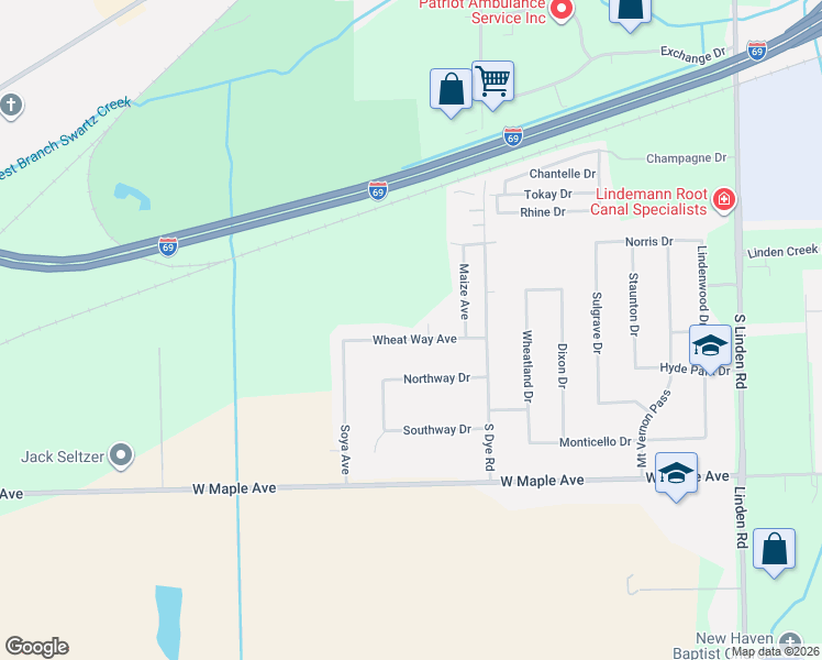 map of restaurants, bars, coffee shops, grocery stores, and more near 5336 Wheat Way Avenue in Swartz Creek