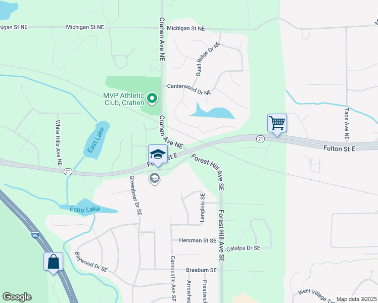 map of restaurants, bars, coffee shops, grocery stores, and more near 2 Forest Hill Avenue Southeast in Grand Rapids