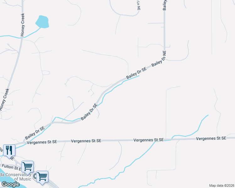 map of restaurants, bars, coffee shops, grocery stores, and more near 8500 Bailey Drive Southeast in Ada