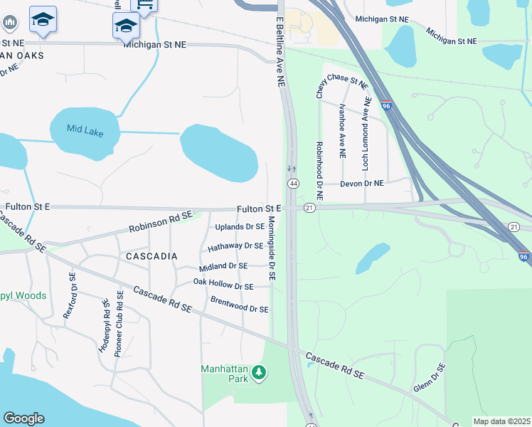 map of restaurants, bars, coffee shops, grocery stores, and more near 9 Morningside Drive Southeast in Grand Rapids