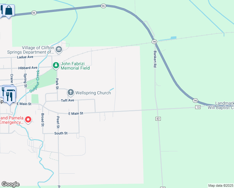 map of restaurants, bars, coffee shops, grocery stores, and more near 14 Hillside Drive in Clifton Springs