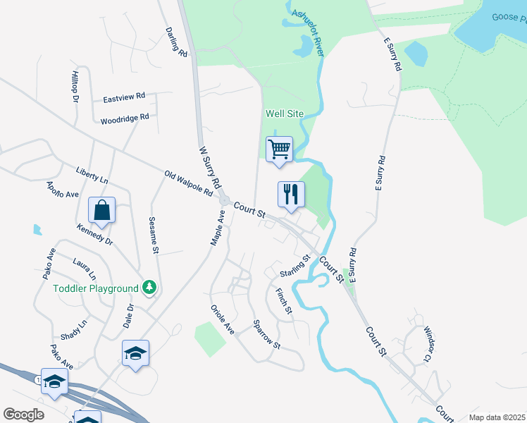 map of restaurants, bars, coffee shops, grocery stores, and more near 817 Court Street in Keene