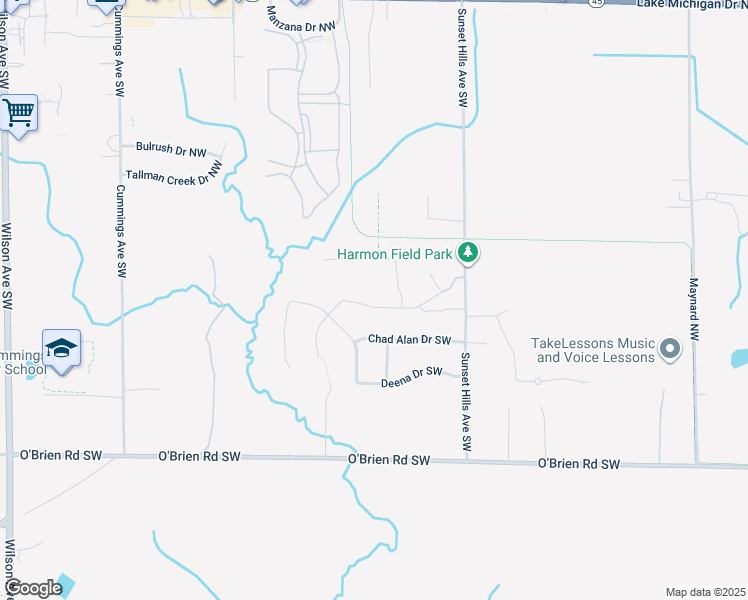 map of restaurants, bars, coffee shops, grocery stores, and more near 3773 Jason Ridge Lane Southwest in Walker