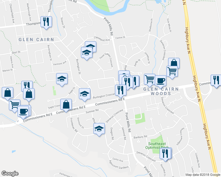 map of restaurants, bars, coffee shops, grocery stores, and more near 309 Panorama Crescent in London