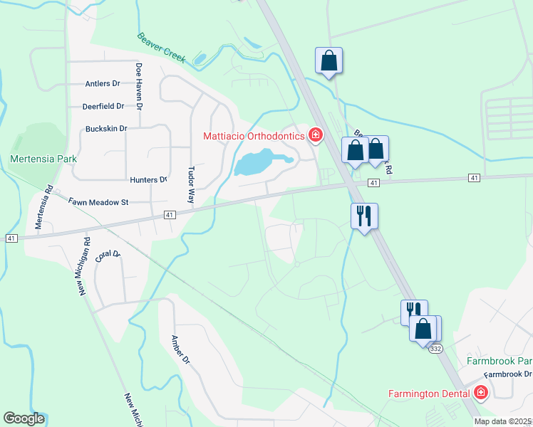 map of restaurants, bars, coffee shops, grocery stores, and more near 6021 County Road 41 in Farmington