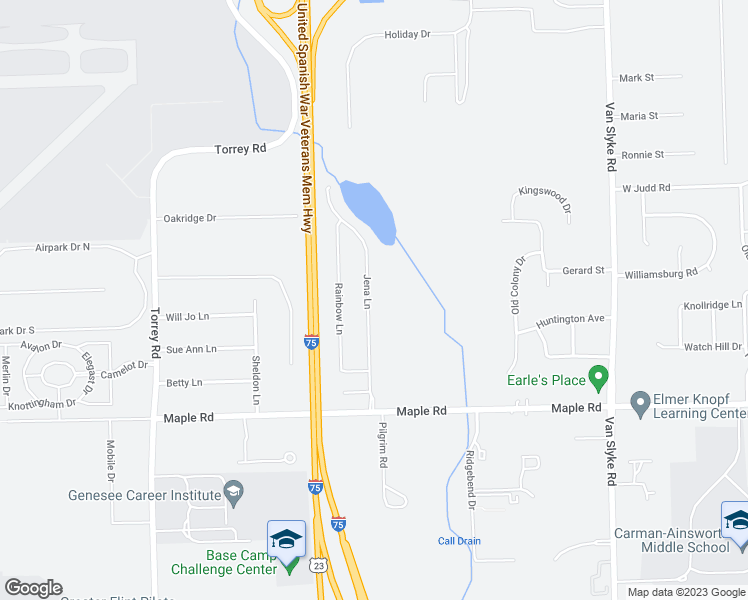 map of restaurants, bars, coffee shops, grocery stores, and more near 4461 Jena Lane in Flint