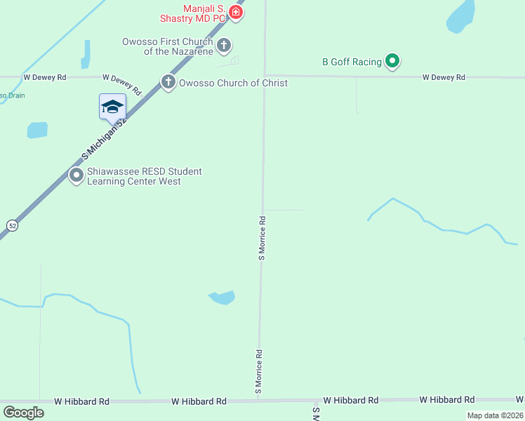 map of restaurants, bars, coffee shops, grocery stores, and more near 2475 South Morrice Road in Owosso