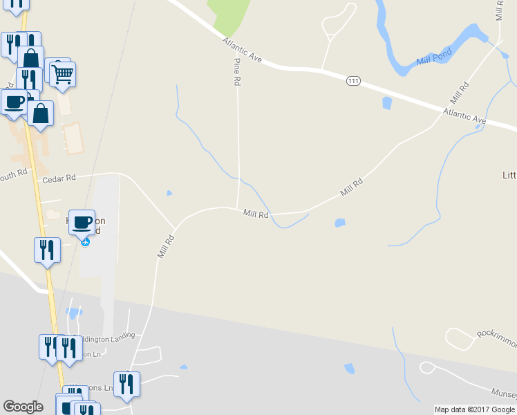 map of restaurants, bars, coffee shops, grocery stores, and more near 44 Mill Road in North Hampton