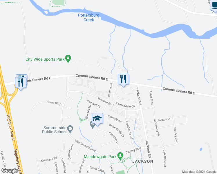 map of restaurants, bars, coffee shops, grocery stores, and more near 589 North Leaksdale Circle in London