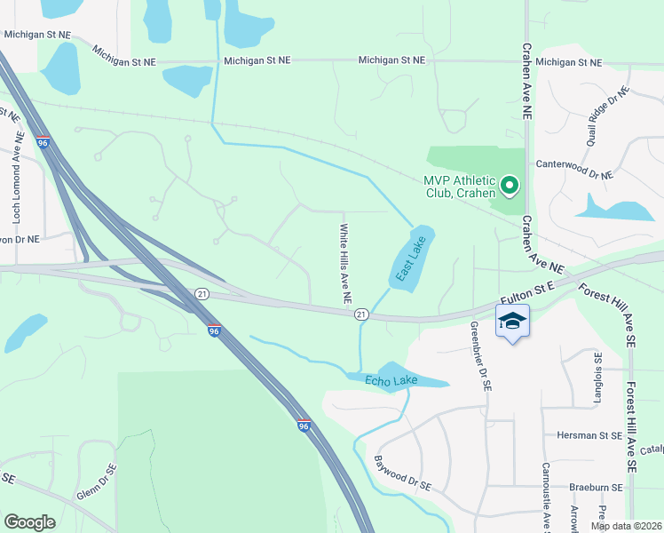 map of restaurants, bars, coffee shops, grocery stores, and more near 25 White Hills Avenue Northeast in Grand Rapids