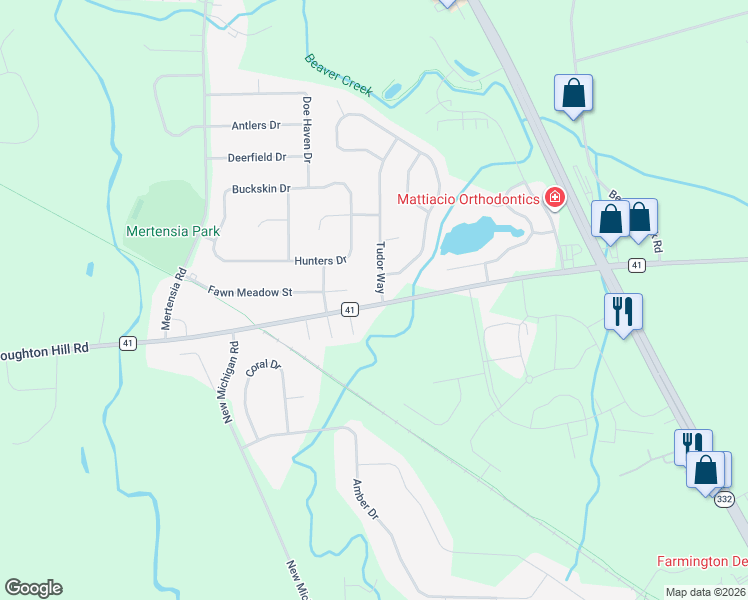 map of restaurants, bars, coffee shops, grocery stores, and more near 1451 Tudor Way in Farmington