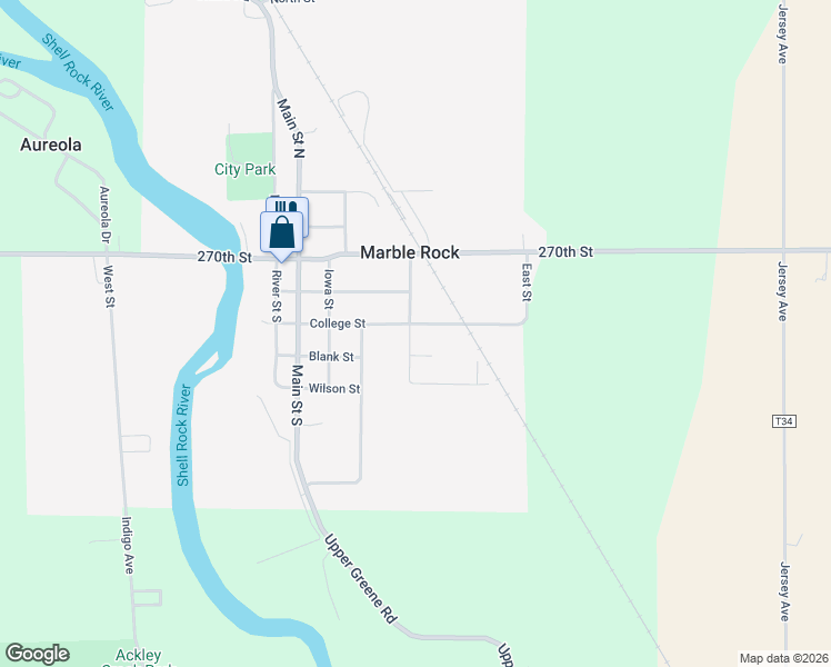 map of restaurants, bars, coffee shops, grocery stores, and more near 610 College Street in Marble Rock