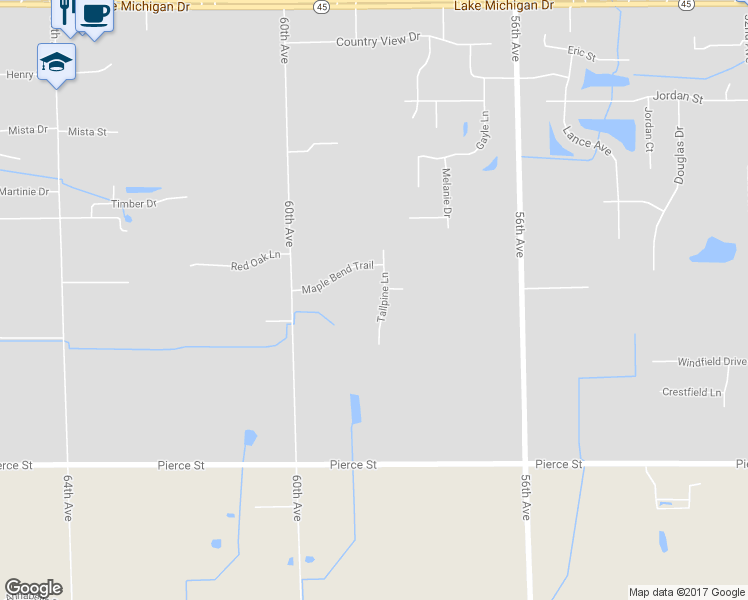 map of restaurants, bars, coffee shops, grocery stores, and more near 10683 Tallpine Lane in Allendale Charter Township