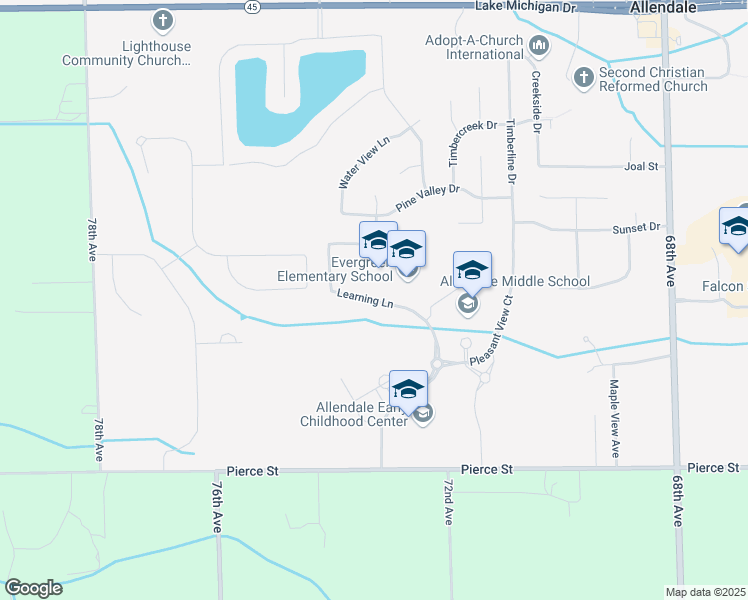 map of restaurants, bars, coffee shops, grocery stores, and more near 10690 Learning Lane in Allendale Charter Township