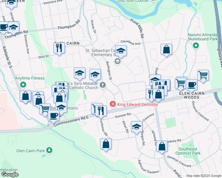 map of restaurants, bars, coffee shops, grocery stores, and more near 254 King Edward Avenue in London
