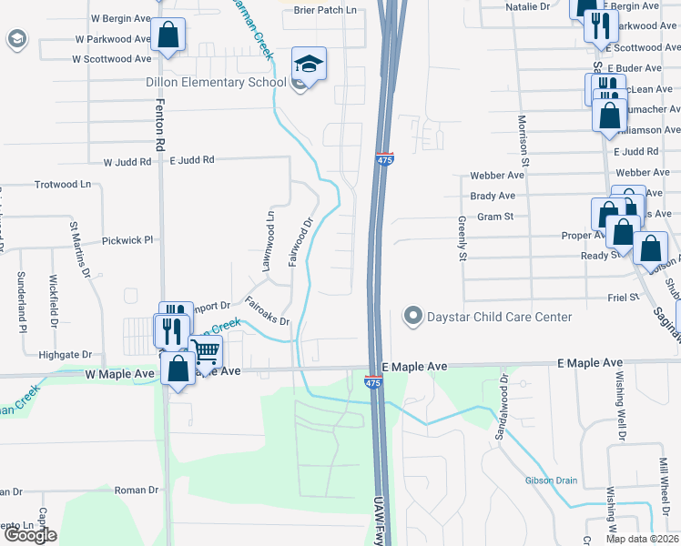 map of restaurants, bars, coffee shops, grocery stores, and more near 1213 Winterberry Court in Burton