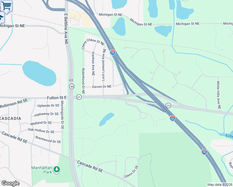 map of restaurants, bars, coffee shops, grocery stores, and more near 3467 Fulton Street East in Grand Rapids