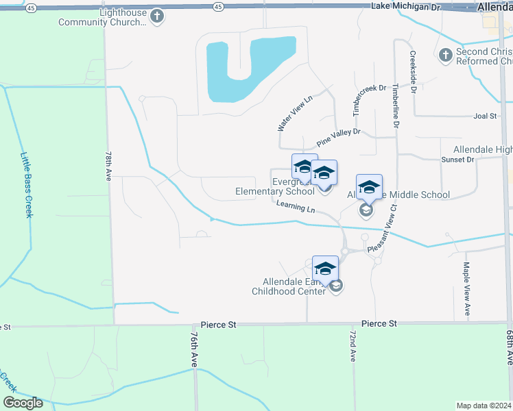 map of restaurants, bars, coffee shops, grocery stores, and more near 7428 Thistle Street in Allendale Charter Township