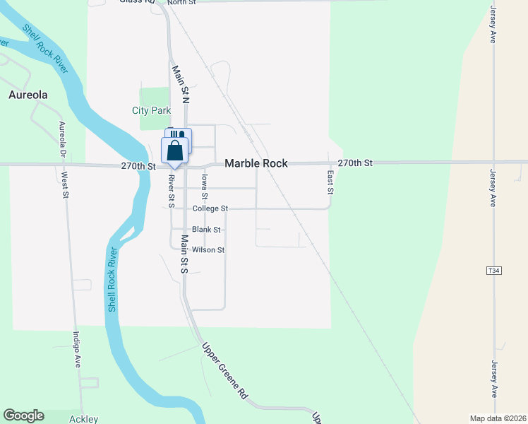 map of restaurants, bars, coffee shops, grocery stores, and more near 610 College Street in Marble Rock