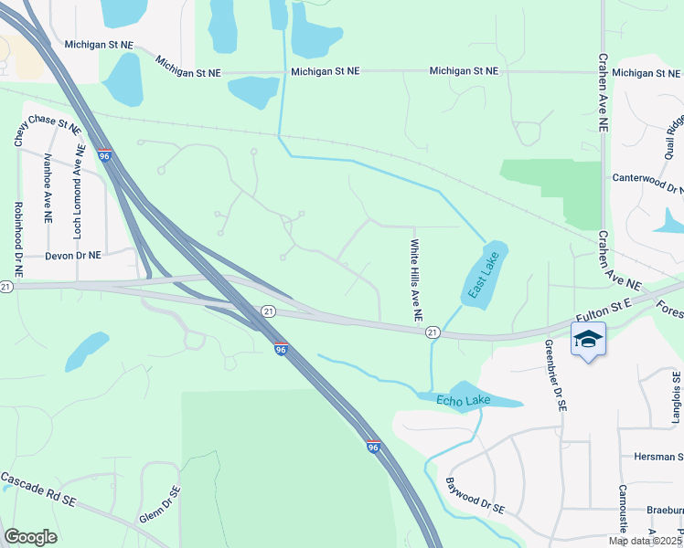 map of restaurants, bars, coffee shops, grocery stores, and more near 3888 Bridgestone Drive Northeast in Grand Rapids