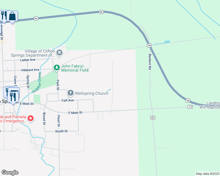 map of restaurants, bars, coffee shops, grocery stores, and more near 14 Hillside Drive in Clifton Springs