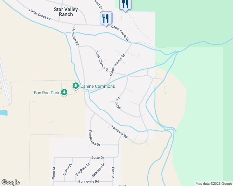 map of restaurants, bars, coffee shops, grocery stores, and more near 174 Porto Road in Star Valley Ranch
