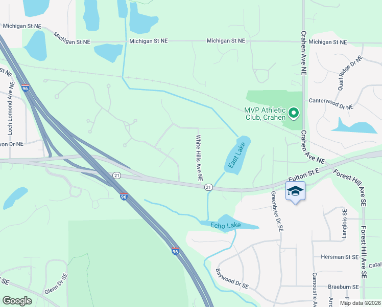 map of restaurants, bars, coffee shops, grocery stores, and more near 25 White Hills Avenue Northeast in Grand Rapids