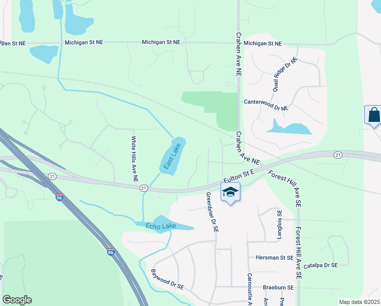 map of restaurants, bars, coffee shops, grocery stores, and more near 17 Peartree Lane Northeast in Grand Rapids