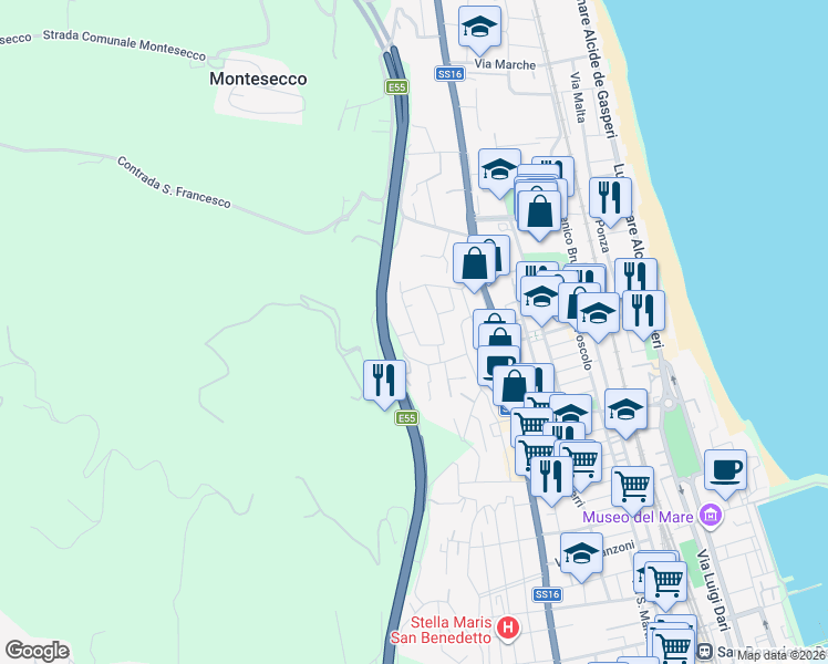 map of restaurants, bars, coffee shops, grocery stores, and more near 126 Via Firenze in Grottammare