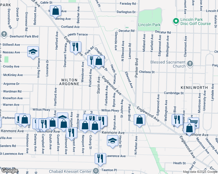 map of restaurants, bars, coffee shops, grocery stores, and more near 152 Fairbanks Avenue in Buffalo