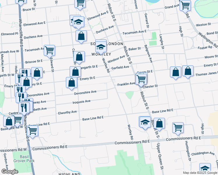 map of restaurants, bars, coffee shops, grocery stores, and more near 200 Devonshire Avenue in London
