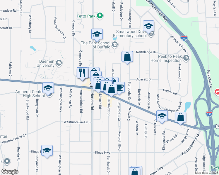 map of restaurants, bars, coffee shops, grocery stores, and more near 22 Chateau Terrace in Buffalo