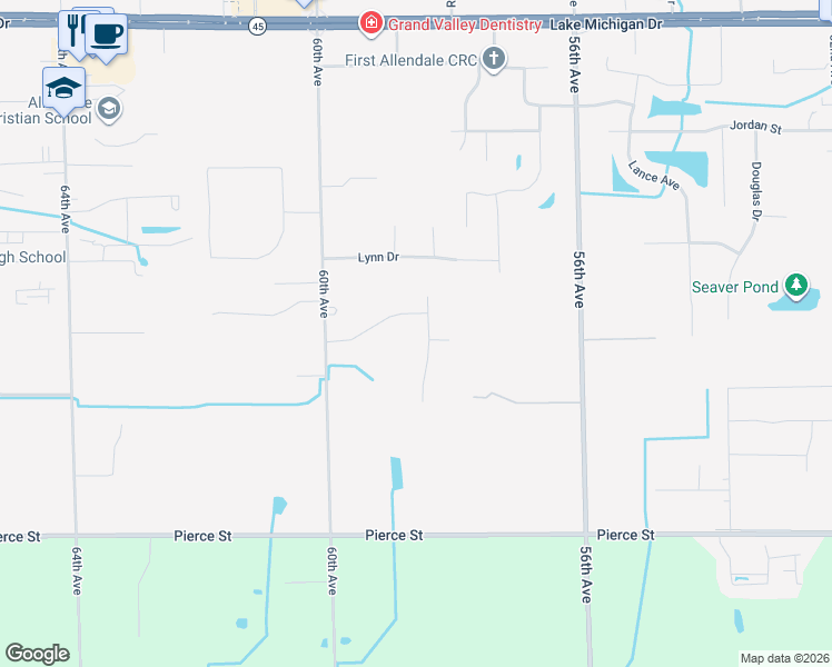 map of restaurants, bars, coffee shops, grocery stores, and more near 10683 Tallpine Lane in Allendale Charter Township