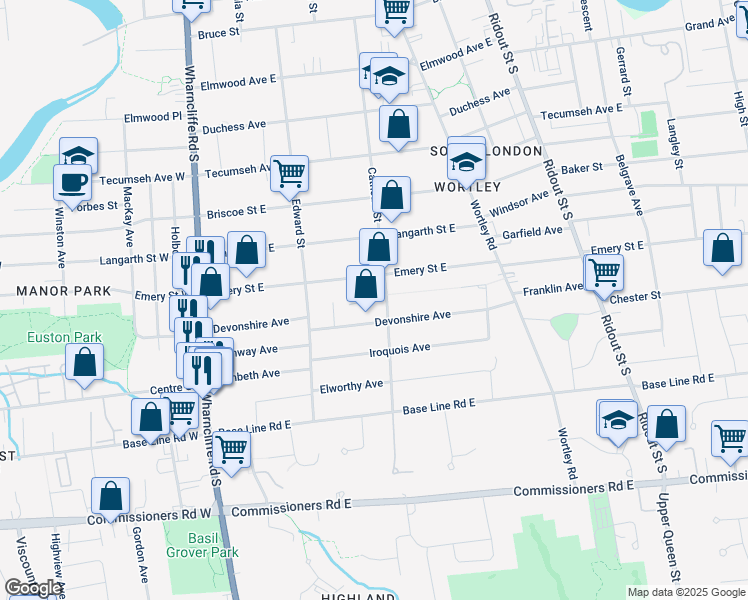 map of restaurants, bars, coffee shops, grocery stores, and more near 227 Cathcart Street in London