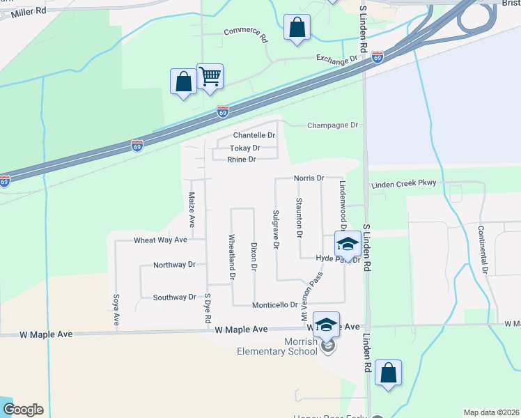 map of restaurants, bars, coffee shops, grocery stores, and more near 4352 Sulgrave Drive in Swartz Creek