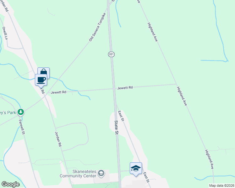 map of restaurants, bars, coffee shops, grocery stores, and more near 3957 State Street in Skaneateles