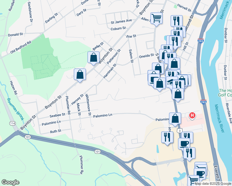 map of restaurants, bars, coffee shops, grocery stores, and more near 99 Colby Ct in Bedford