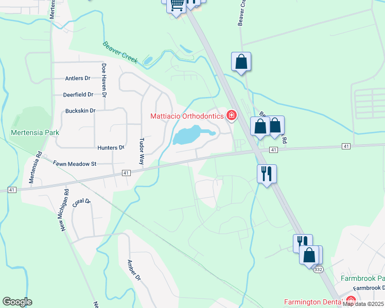 map of restaurants, bars, coffee shops, grocery stores, and more near 6021 County Road 41 in Farmington