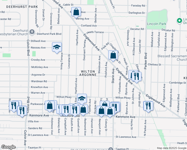 map of restaurants, bars, coffee shops, grocery stores, and more near 161 Fayette Avenue in Buffalo