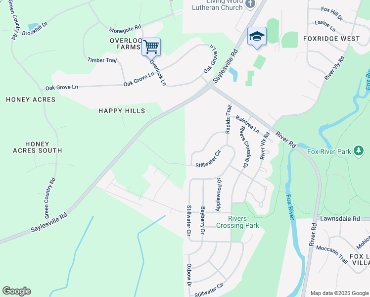 map of restaurants, bars, coffee shops, grocery stores, and more near 2956 Stillwater Circle in Waukesha
