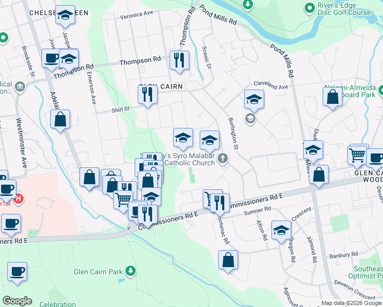 map of restaurants, bars, coffee shops, grocery stores, and more near 367 Chippendale Crescent in London