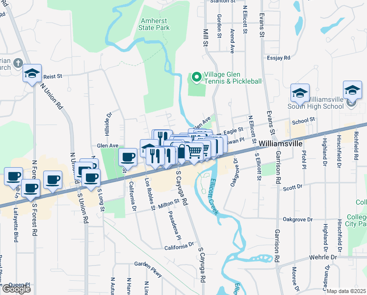 map of restaurants, bars, coffee shops, grocery stores, and more near in Erie County